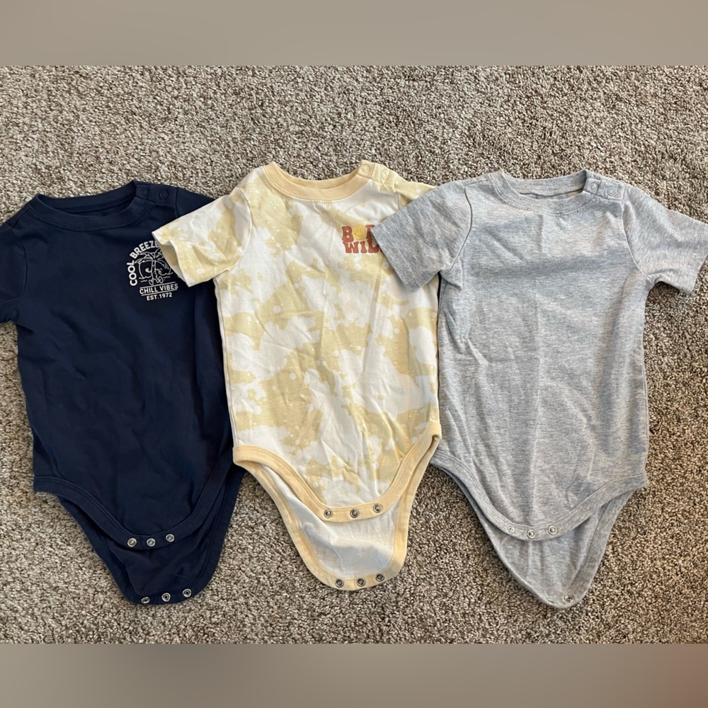 Set of Three Baby Bodysuits in Gray, Yellow, and Navy. Granimals.